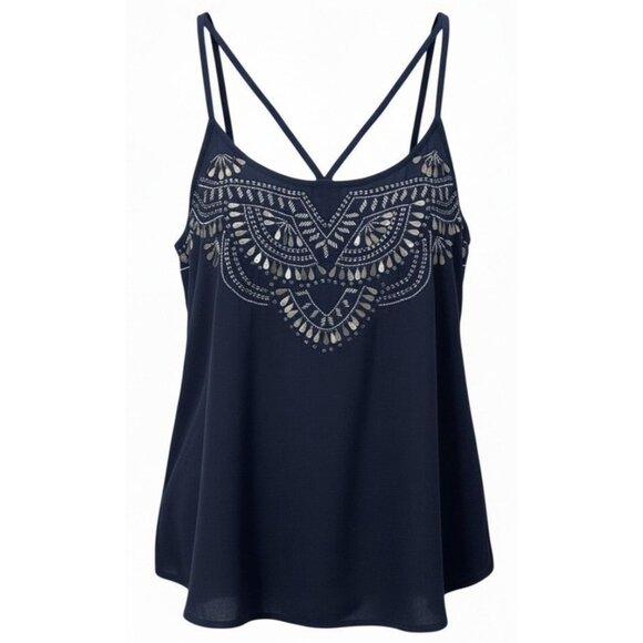 Abercrombie & Fitch Tops - Abercrombie & Fitch Navy Beaded Boho Cami Spaghetti Strap Tank Top Women Size XS